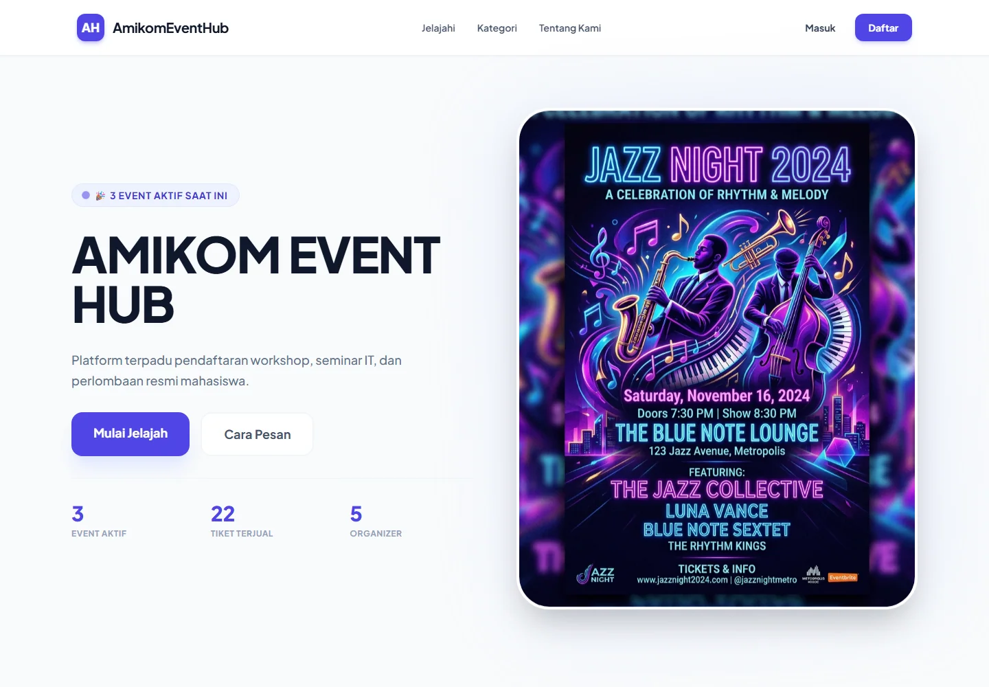 Tampilan website AMIKOM Event Hub