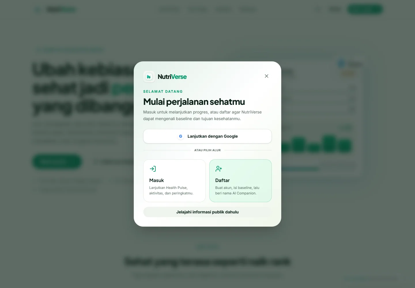 Tampilan proyek NutriVerse
